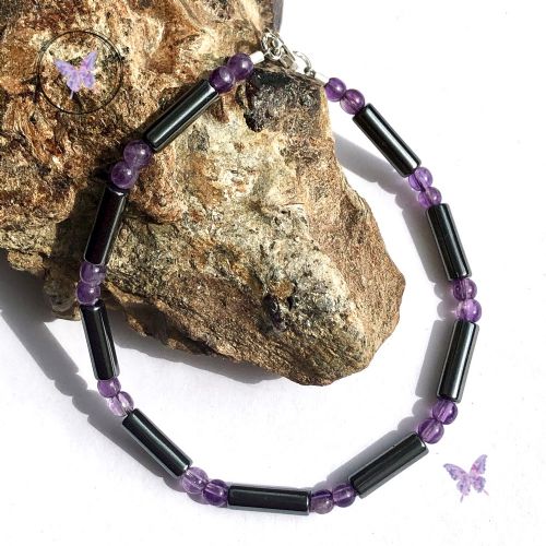 Men’s Amethyst Hematite Tube Bracelet